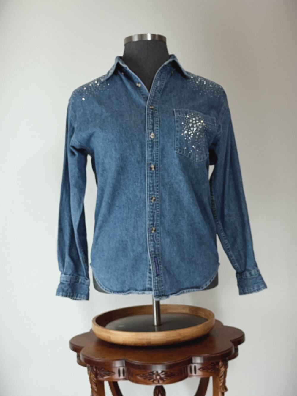 Christine Alexander STAR Embellished USA Denim Button Up Shirt SMALL #0025